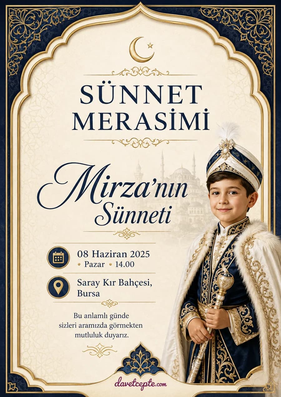 Mirza'nın Sünneti — Geleneksel & Saray stilinde hazırlanmış dijital davetiye tasarımı